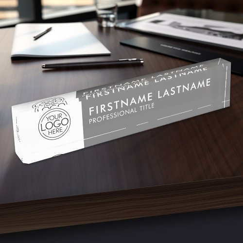 Professional Modern Gray White Logo Name Title Desk Name Plate