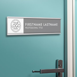 Professional, Modern Gray White Logo, Name, Title Door Sign