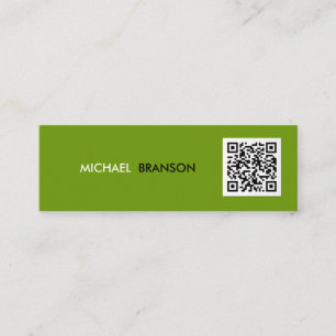 Professional Modern Green Black Minimal QR CODE Mini Business Card
