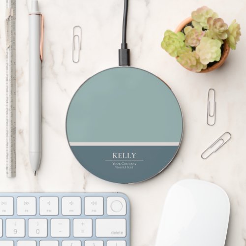 Professional Modern Green Monogram Name Wireless Charger