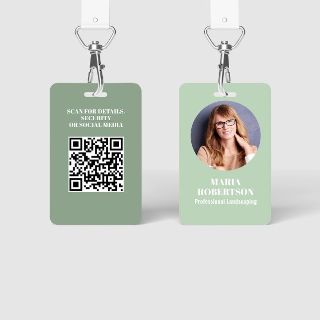 Professional Modern Green Photo Custom Badge (Employee photo business badge with solid green color. )