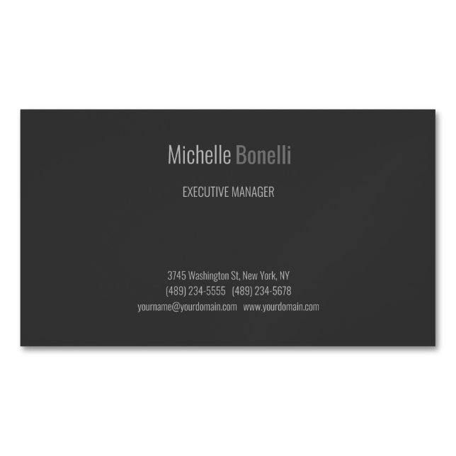Professional Modern Grey Black Minimalist Business Card Magnet (Front)