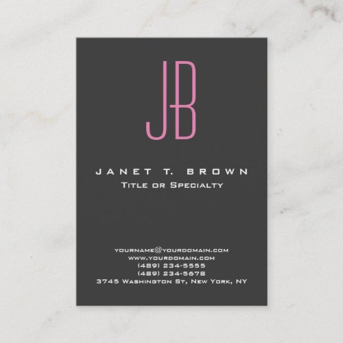 Professional Modern Grey Pink Monogram Business Card