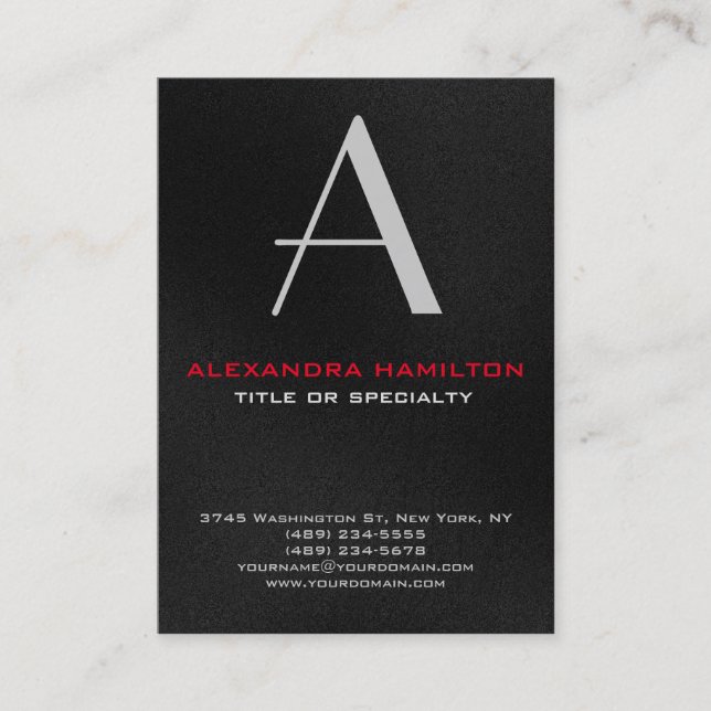 Professional Modern Grey Plain Monogram Vertical Business Card (Front)