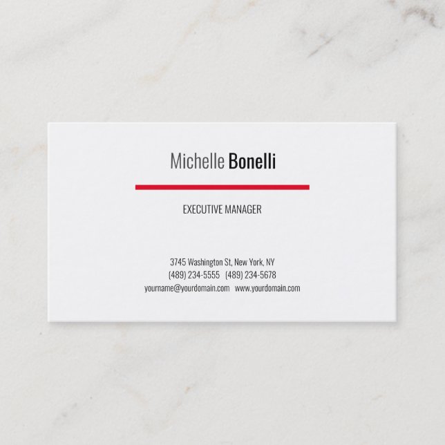 Professional Modern Grey Red White Minimalist Business Card (Front)
