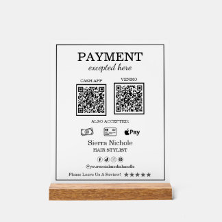 Professional Modern Hair Stylist QR Code Payment Acrylic Sign
