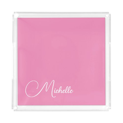 Professional modern handwriting name pink white acrylic tray