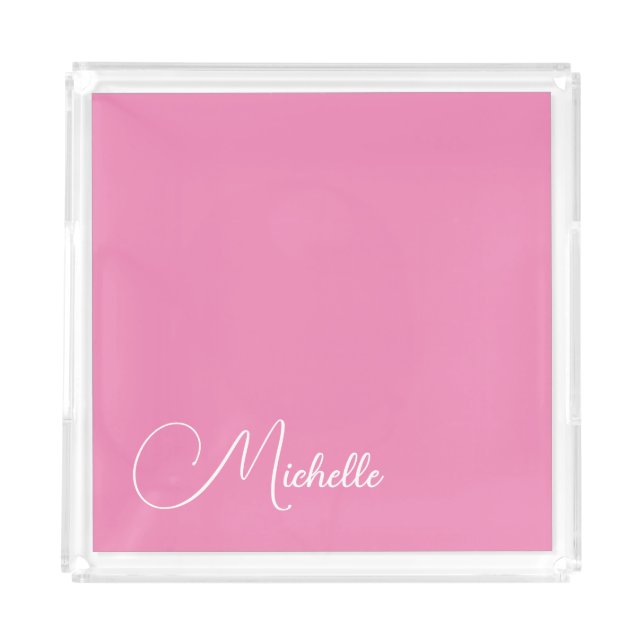 Professional modern handwriting name pink white acrylic tray (Front)