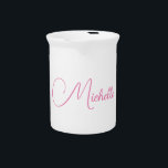 Professional modern handwriting name pink white beverage pitcher<br><div class="desc">Plain Minimalist Modern Designs. They're all simple,  attractive,  unique.</div>