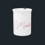 Professional modern handwriting name pink white beverage pitcher<br><div class="desc">Plain Minimalist Modern Designs. They're all simple,  attractive,  unique.</div>