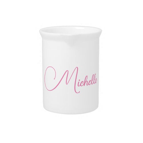 Professional modern handwriting name pink white beverage pitcher