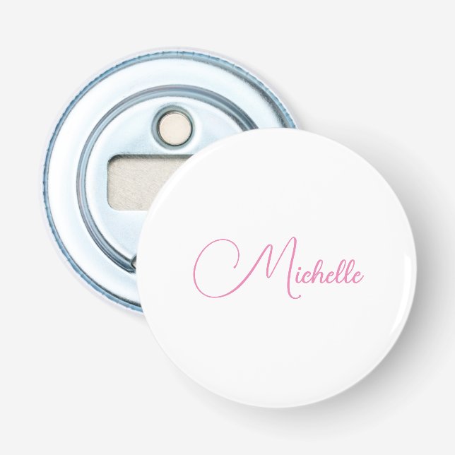 Professional modern handwriting name pink white bottle opener (Front)