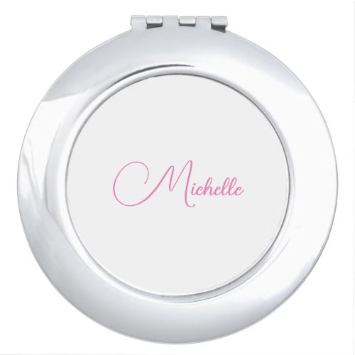 Professional modern handwriting name pink white compact mirror