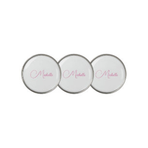 Professional modern handwriting name pink white golf ball marker