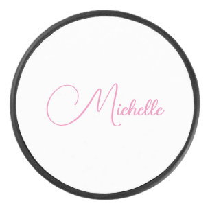 Professional modern handwriting name pink white hockey puck