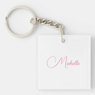 Professional modern handwriting name pink white keychain