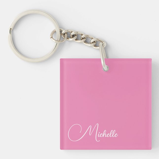 Professional modern handwriting name pink white keychain (Front)