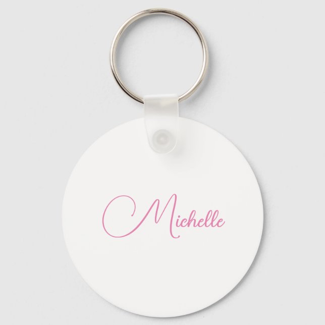 Professional modern handwriting name pink white keychain (Front)