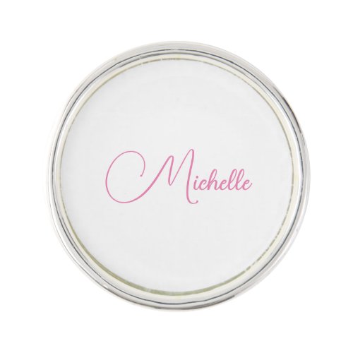 Professional modern handwriting name pink white lapel pin