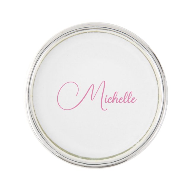 Professional modern handwriting name pink white lapel pin (Front)