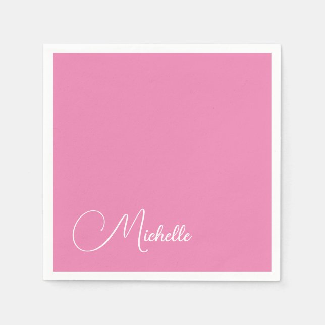 Professional modern handwriting name pink white napkins (Front)