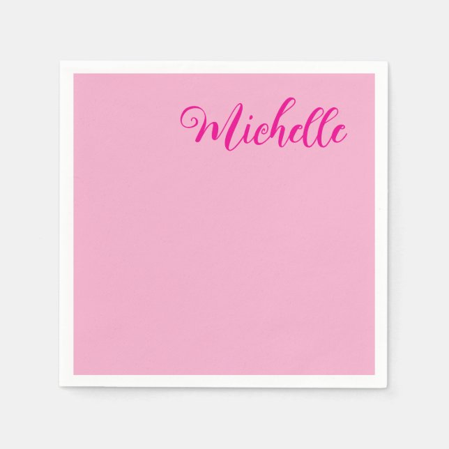 Professional modern handwriting name pink white napkins (Front)