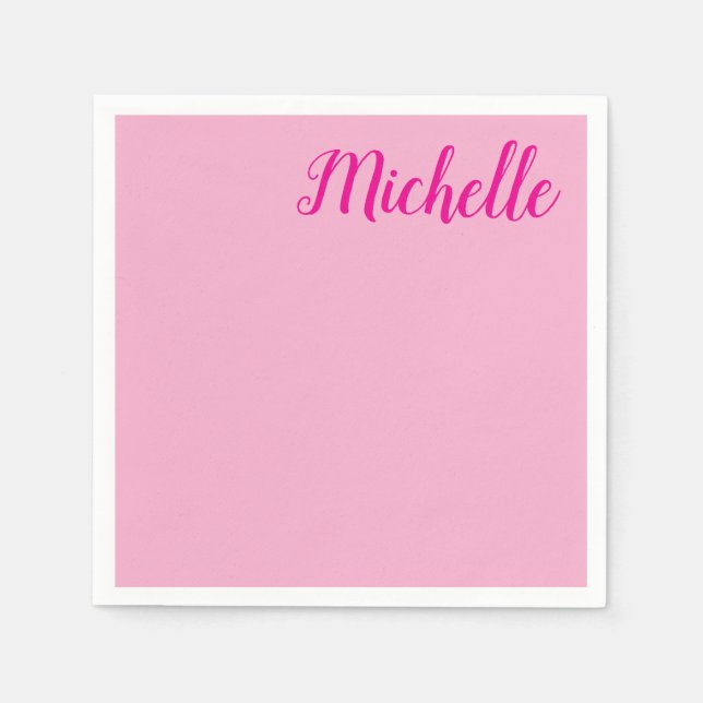 Professional modern handwriting name pink white napkins (Front)
