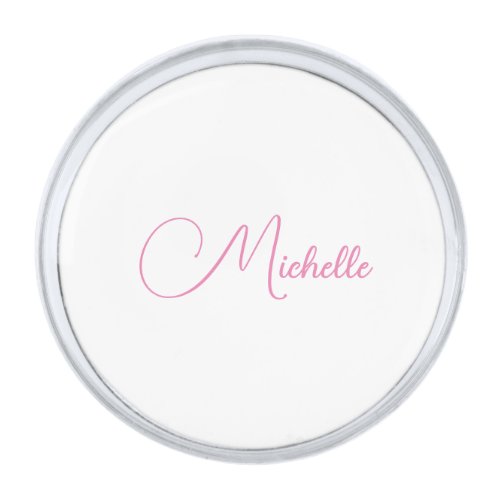 Professional modern handwriting name pink white silver finish lapel pin