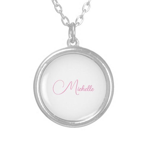 Professional modern handwriting name pink white silver plated necklace