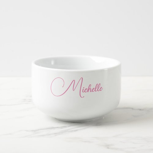 Professional modern handwriting name pink white soup mug