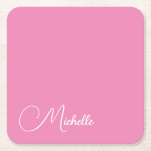 Professional modern handwriting name pink white square paper coaster