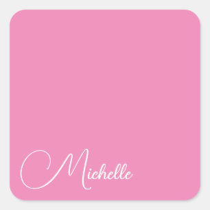 Professional modern handwriting name pink white square sticker
