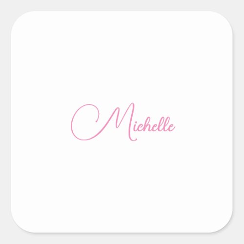 Professional modern handwriting name pink white square sticker
