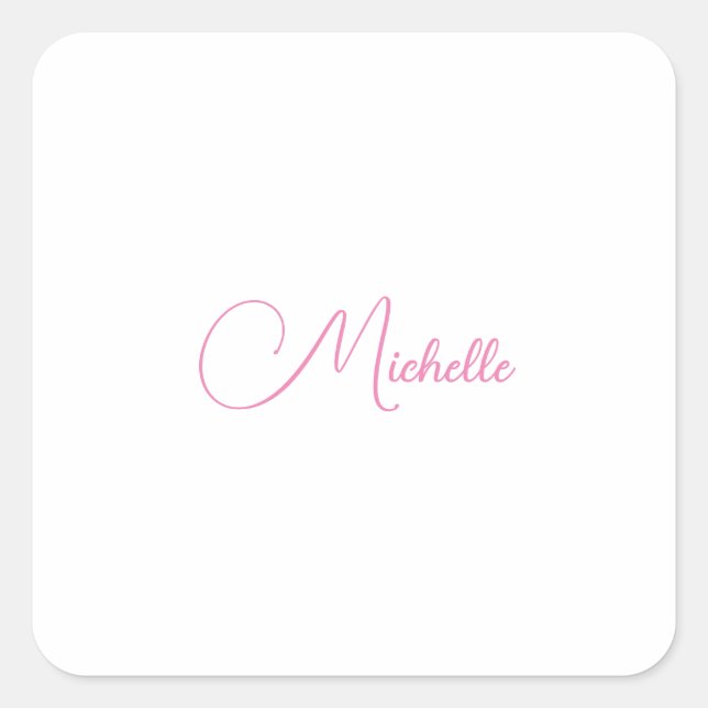 Professional modern handwriting name pink white square sticker (Front)