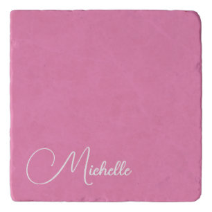 Professional modern handwriting name pink white trivet