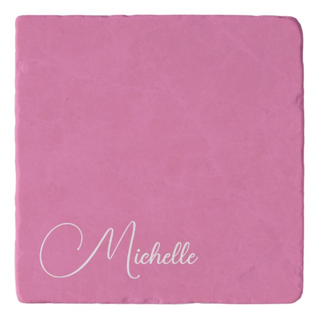 Professional modern handwriting name pink white trivet (Front)