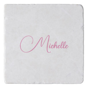 Professional modern handwriting name pink white trivet