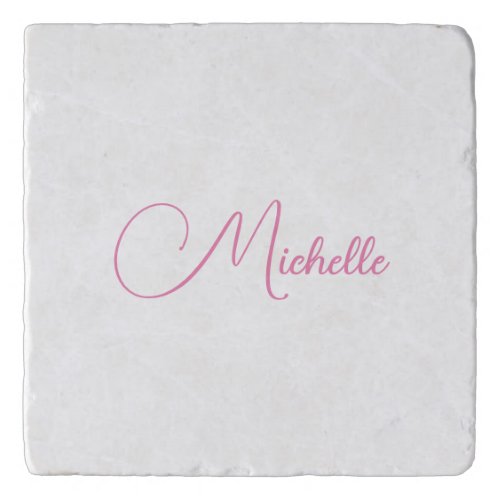 Professional modern handwriting name pink white trivet