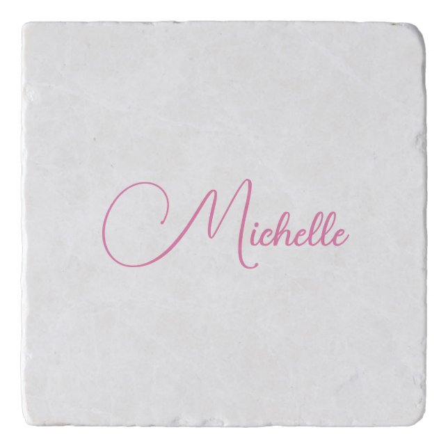 Professional modern handwriting name pink white trivet (Front)
