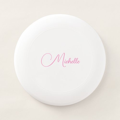 Professional modern handwriting name pink white Wham_O frisbee