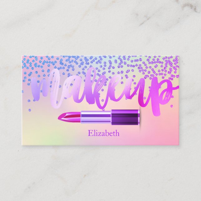 Professional Modern Holographic Diamonds Lipstick Business Card (Front)