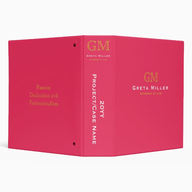 Professional Modern Hot Pink Gold Monogram Project 3 Ring Binder (Background)