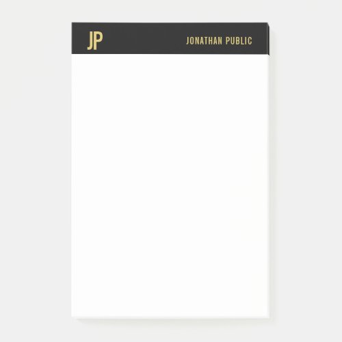 Professional Modern Initials Black White Gold Chic Post_it Notes