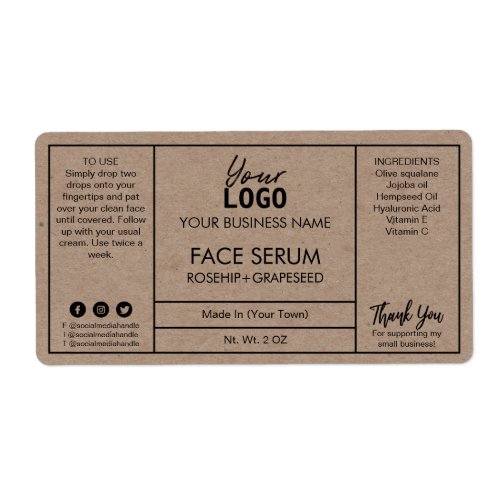Professional Modern Kraft Face Serum Labels