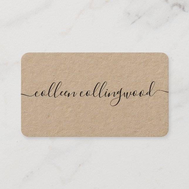 Professional Modern Kraft Paper Handwritten Script Business Card (Front)