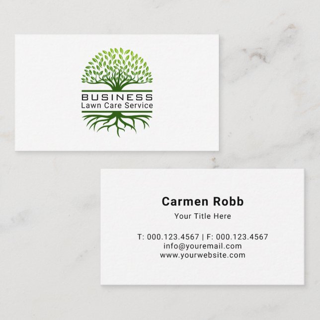 Professional & Modern Landscaping Lawn Tree Green Business Card (Front/Back)