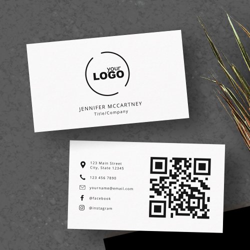 Professional Modern Logo QR Code Black  White Business Card