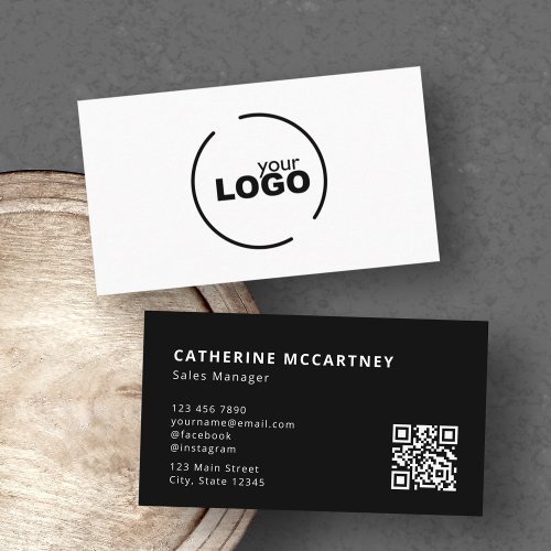 Professional Modern Logo QR Code Black  White Business Card