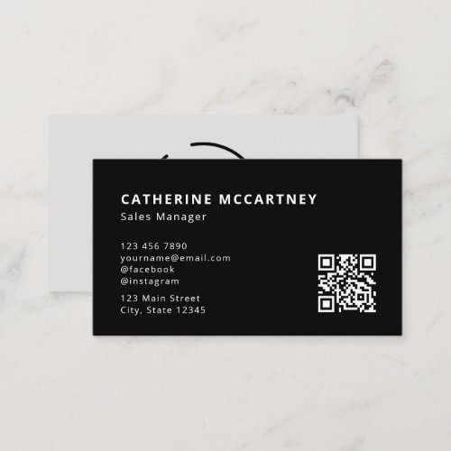 Professional Modern Logo QR Code Gray  Black Business Card