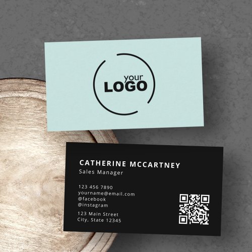 Professional Modern Logo QR Code Turquoise  Black Business Card
